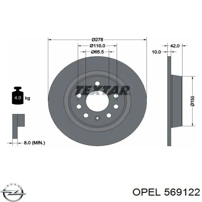 Задний дисковый тормоз Opel 569122