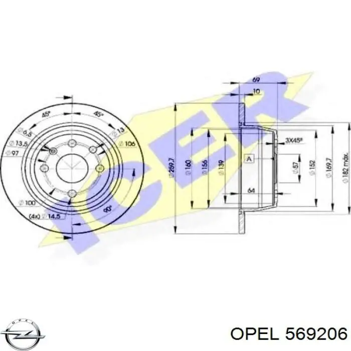 Купить 569206 Opel Диск тормозной задний