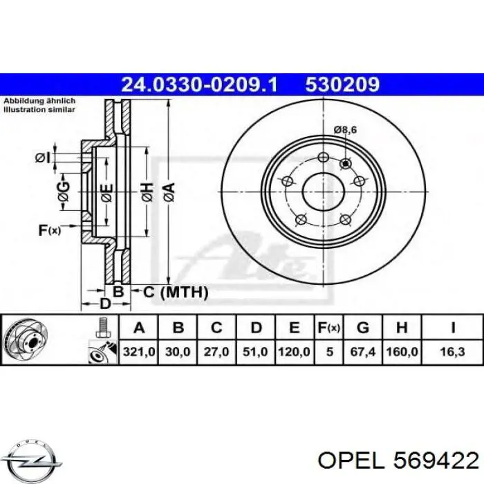 Тормоз дисковый передний Opel 569422 цена, от 12.67 USD