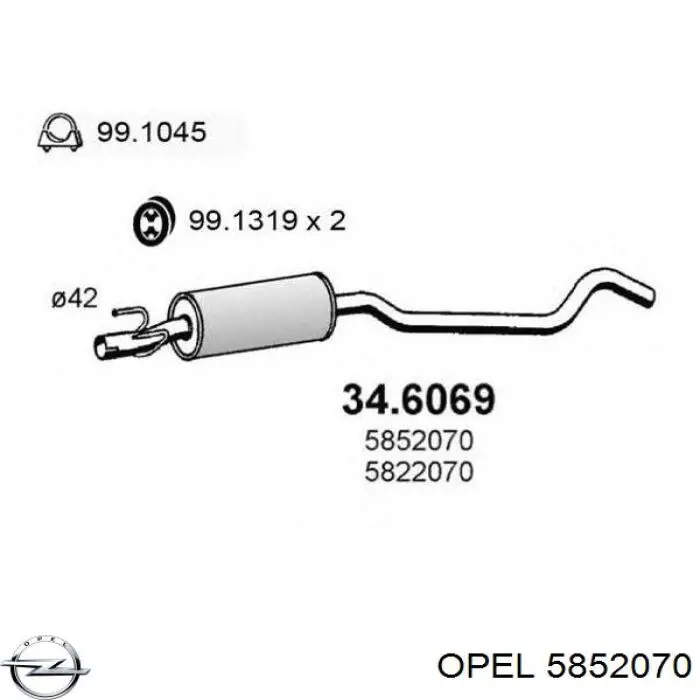 Глушитель, центральная часть 5852070 Opel