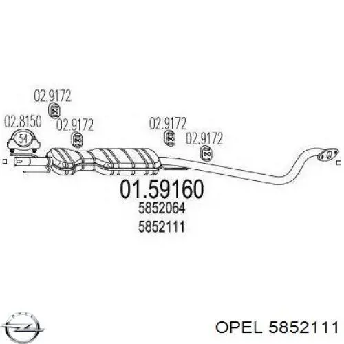 Глушитель, центральная часть 5852111 Opel