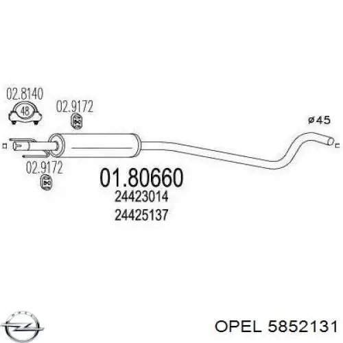 Центральная часть глушителя 5852131 Opel