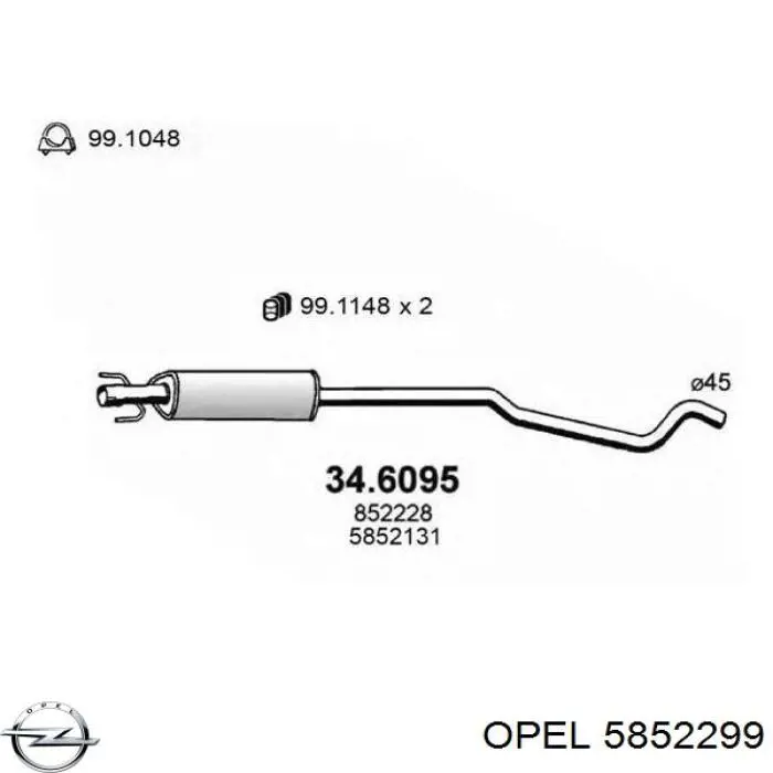 Глушитель, центральная часть 5852299 Opel