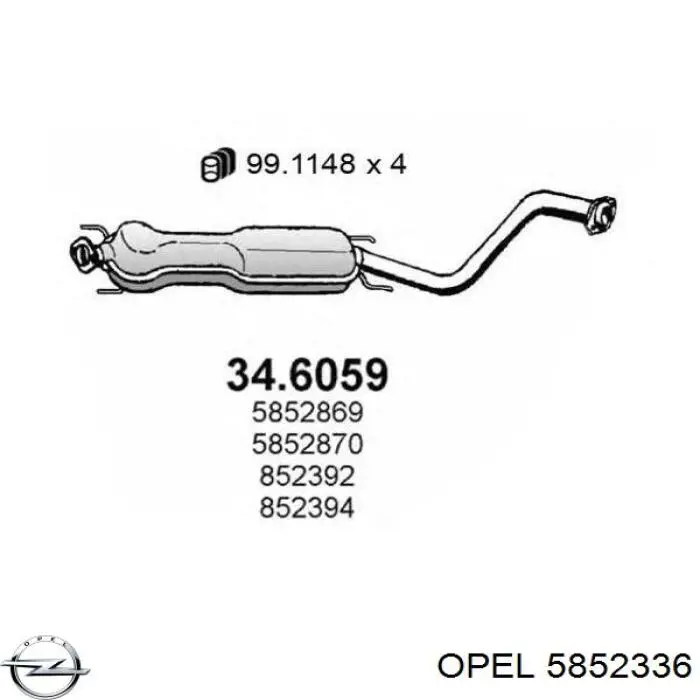 Центральная часть глушителя 5852870 Opel