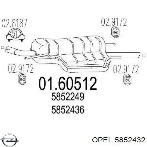 5852432 Opel глушитель, задняя часть