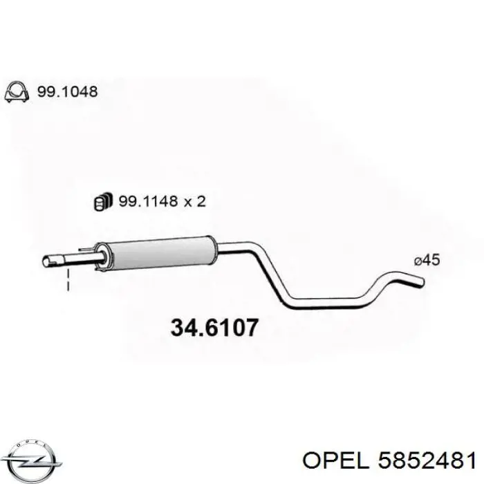 5852481 Opel глушитель, центральная часть