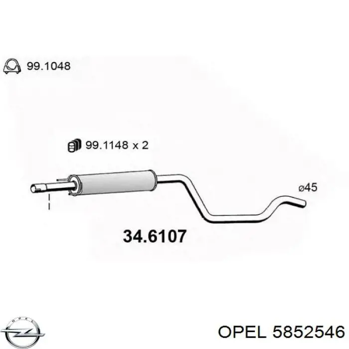 Глушитель, центральная часть 5852546 Opel