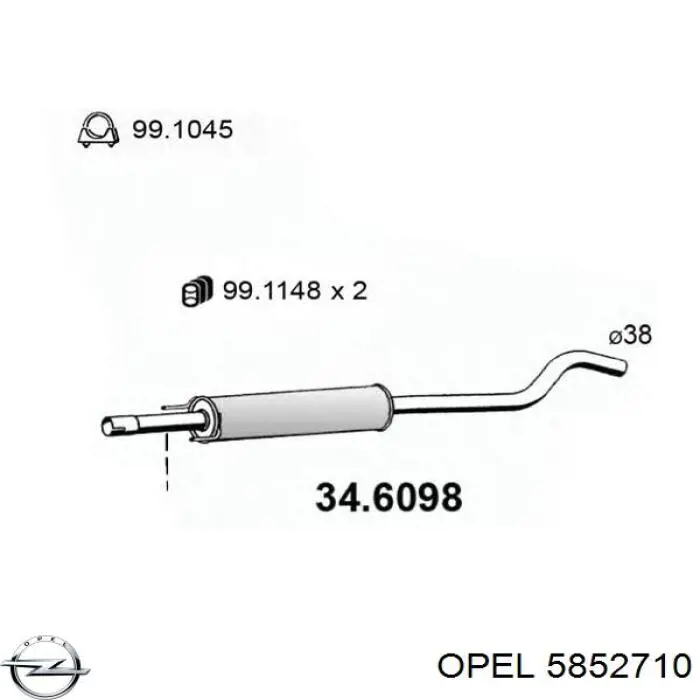 Глушитель, центральная часть 5852710 Opel