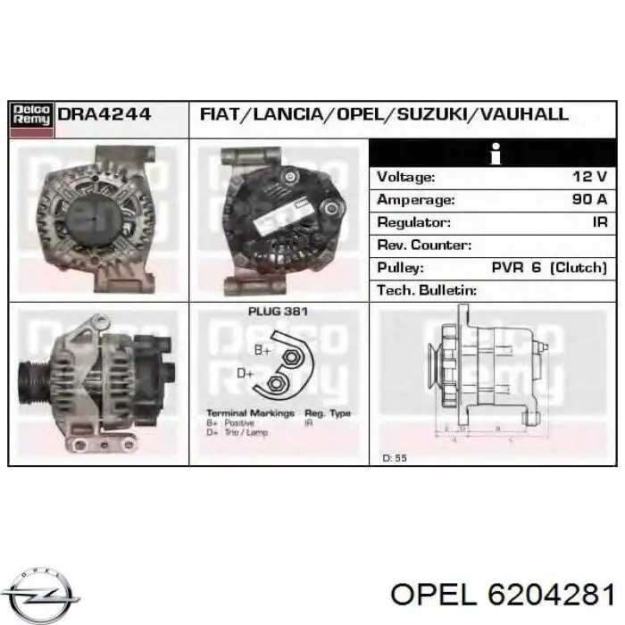 Автомобильный генератор Opel 6204281 цена, от 73.12 USD