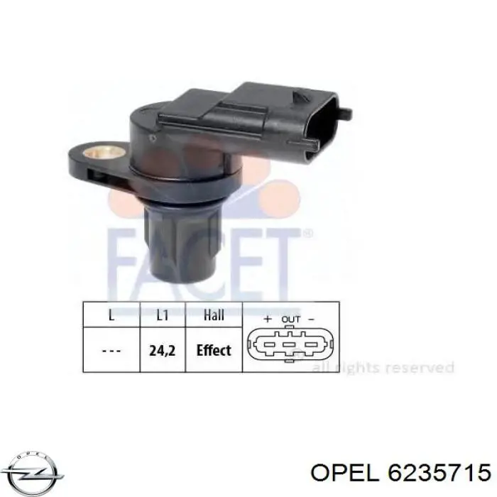 Sensor de posición del árbol de levas 6235715 Opel