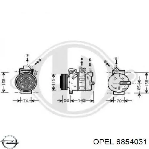 Компрессор системы кондиционирования Opel 6854031 цена, от 108.11 USD