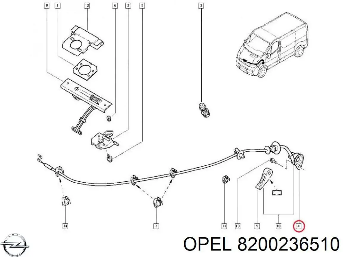 Запор капота (замок и привод замка капота) на Renault Trafic II FL