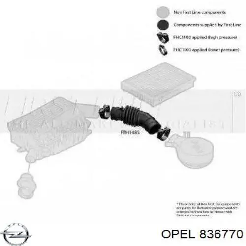 836770 Opel патрубок воздушный, выход воздушного фильтра