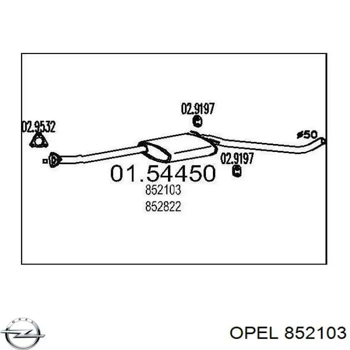 852103 Opel глушитель, центральная часть