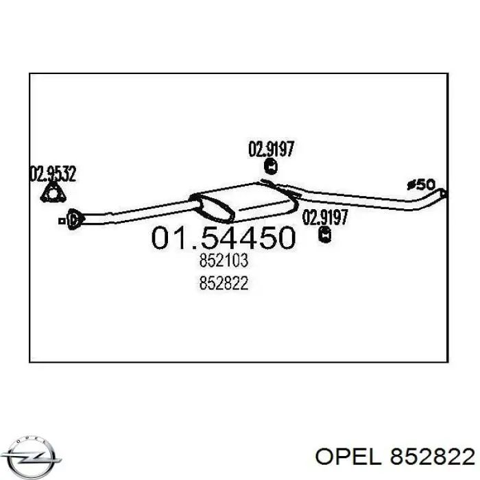 Центральная часть глушителя 852822 Opel