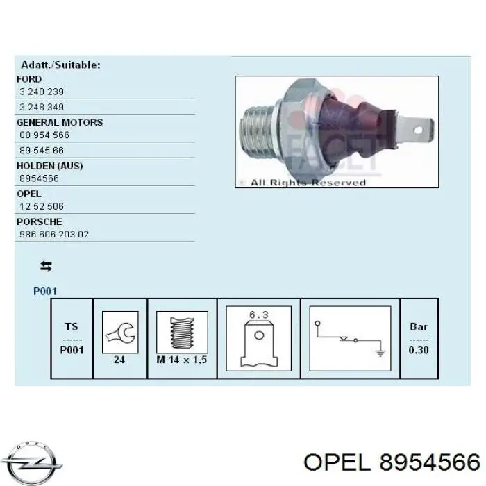 8954566 Opel Датчик указателя давления масла
