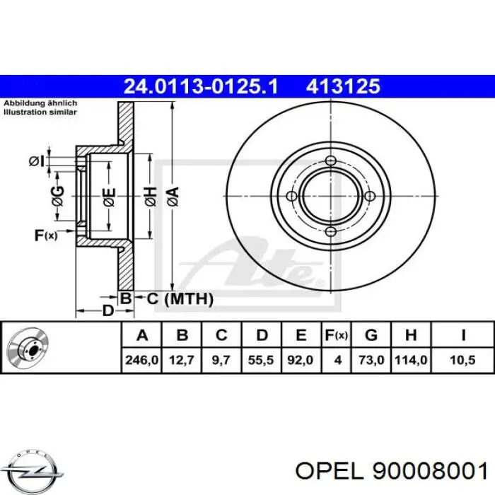 Передние тормозные диски 90008001 Opel