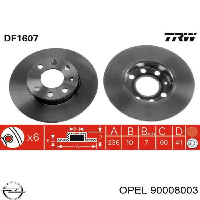90008003 Opel диск тормозной передний