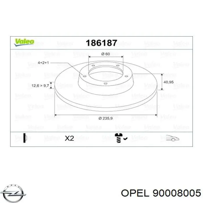 90008005 Opel диск тормозной передний