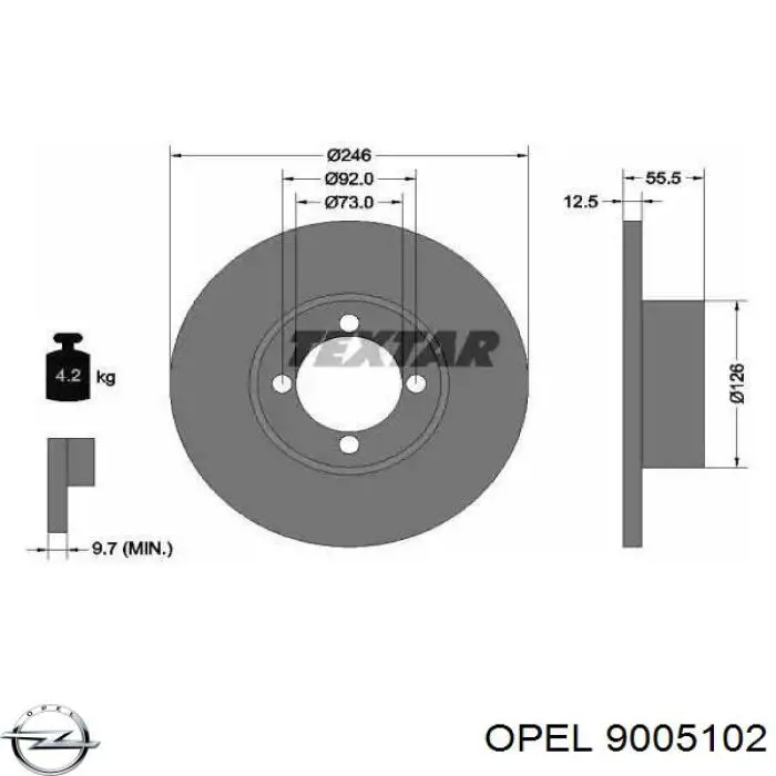 Передние тормозные диски 9005102 Opel