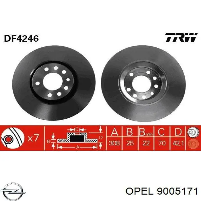 9005171 Opel диск тормозной передний