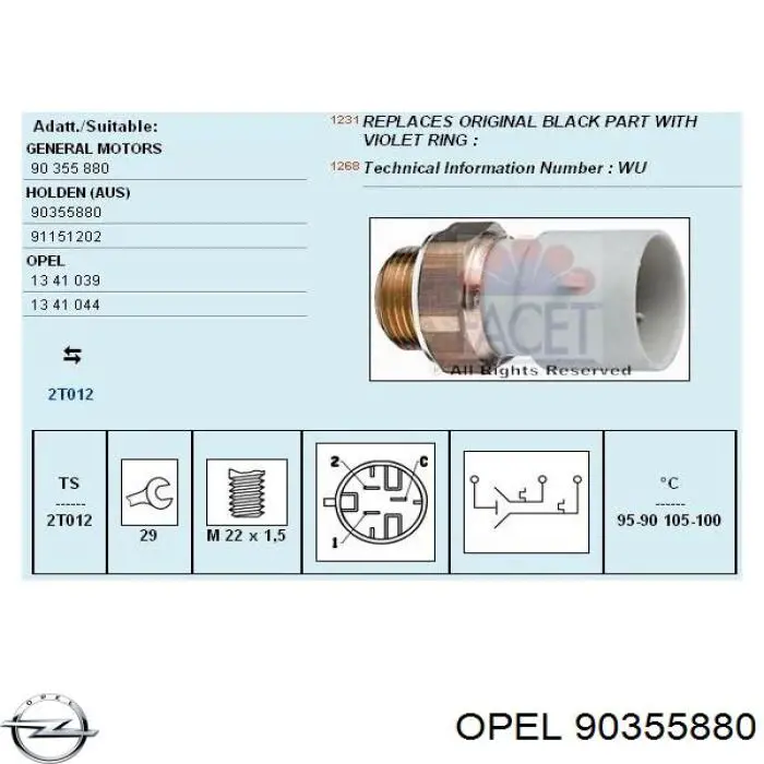 90355880 Opel Датчик радиатора