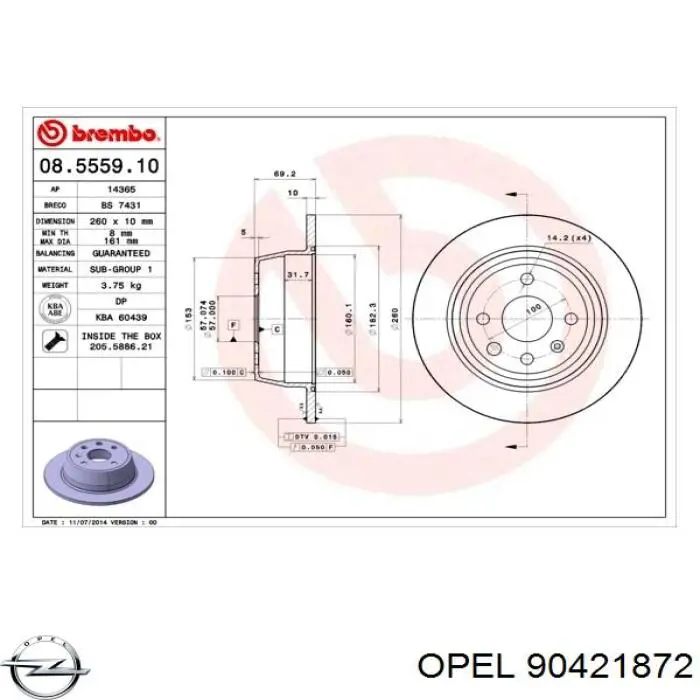 Купить 90421872 Opel Диск тормозной задний