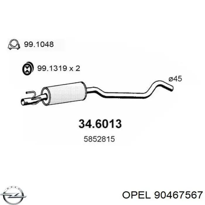 Центральная часть глушителя 90467567 Opel