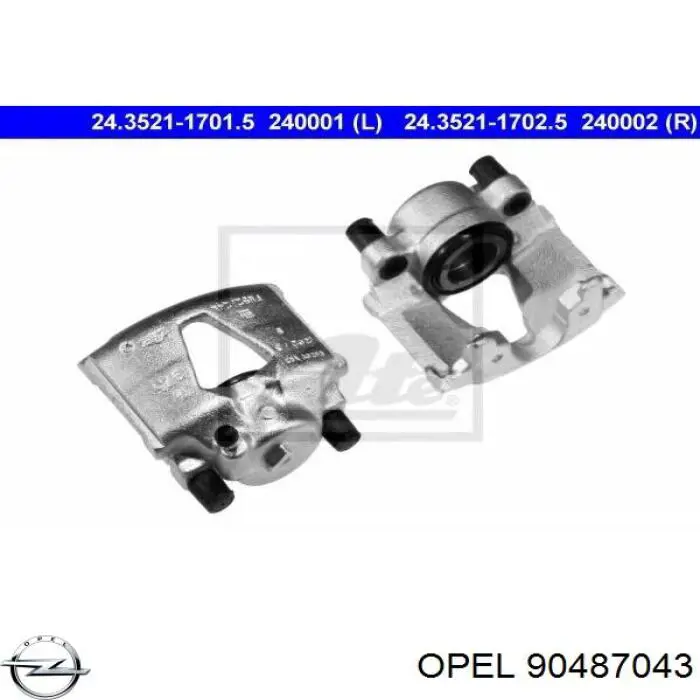 90487043 Opel суппорт тормозной передний правый