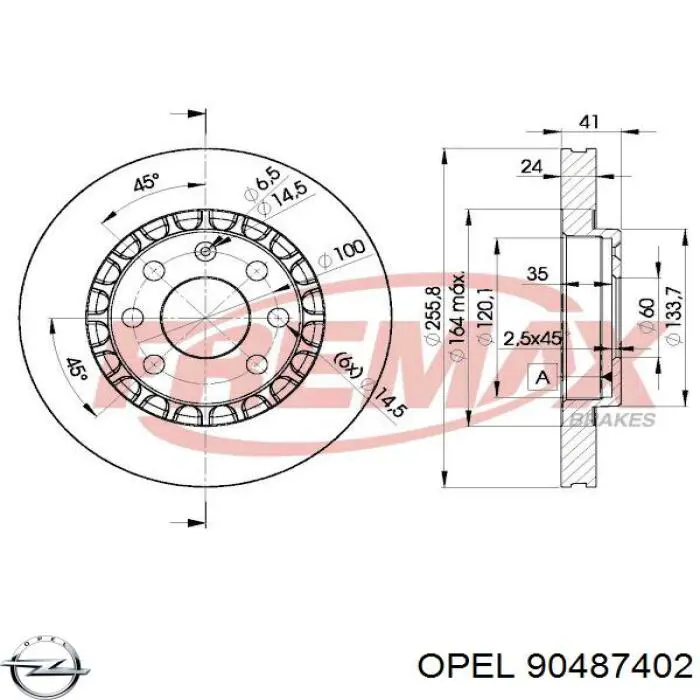 Передние тормозные диски 90487402 Opel