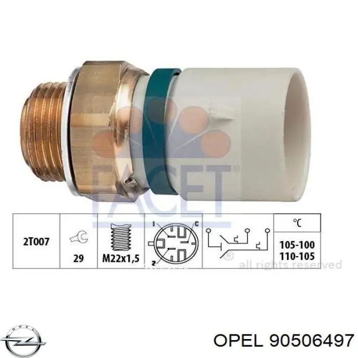 90506497 Opel датчик температуры охлаждающей жидкости (включения вентилятора радиатора)