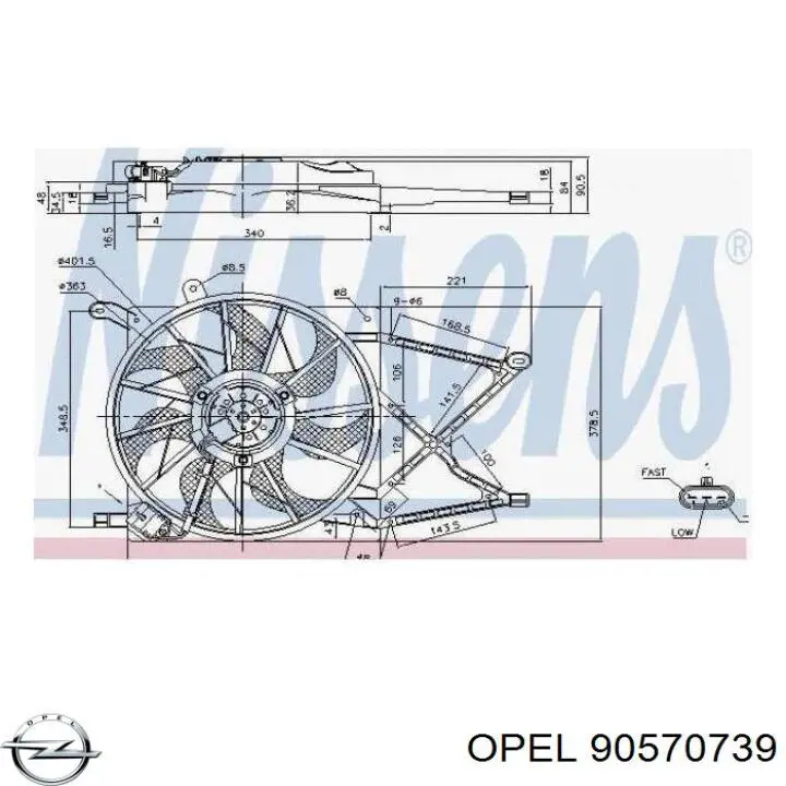 Электровентилятор охлаждения 90570739 Opel