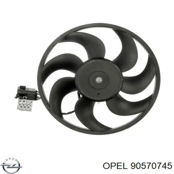 90570745 Opel difusor do radiador de esfriamento, montado com motor e roda de aletas