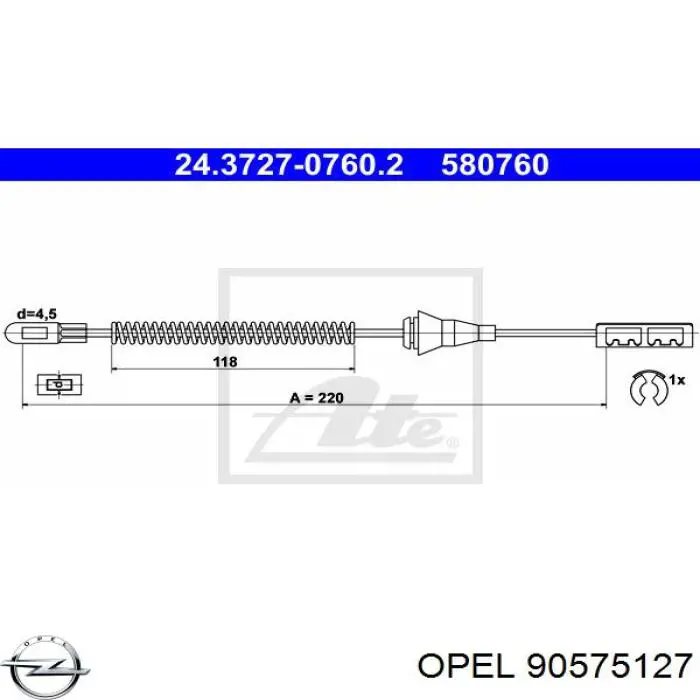 Задний трос ручника 90575127 Opel