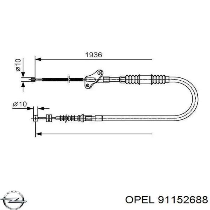 Задний правый трос ручника 91152688 Opel