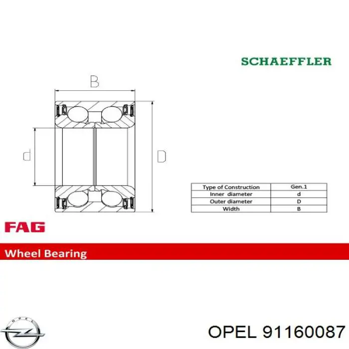 Подшипник ступицы 91160087 Opel