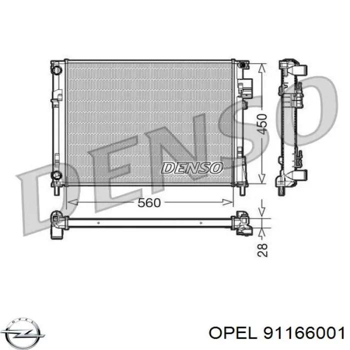 Купить 91166001 Opel Радиатор водяной