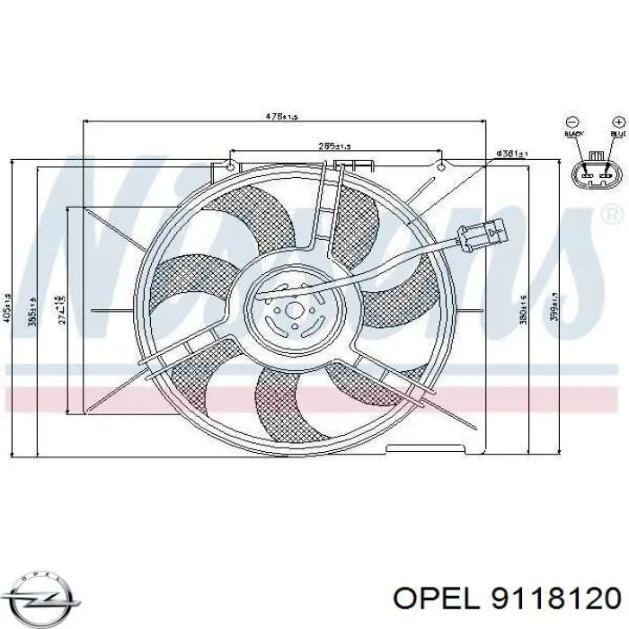 Электровентилятор охлаждения 9118120 Opel