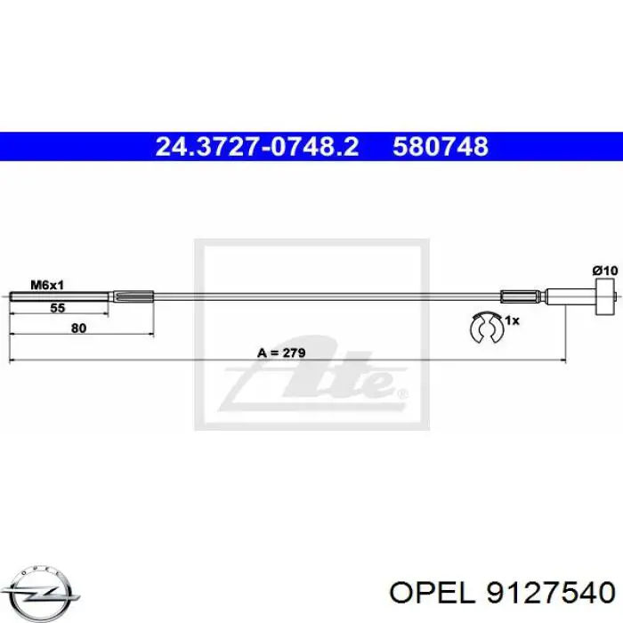 Трос ручного тормоза передний Opel 9127540