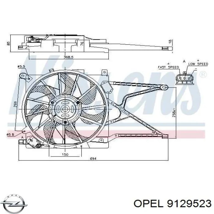 Диффузор радиатора охлаждения в сборе с мотором и крыльчаткой Opel 9129523 цена, от 130.12 USD