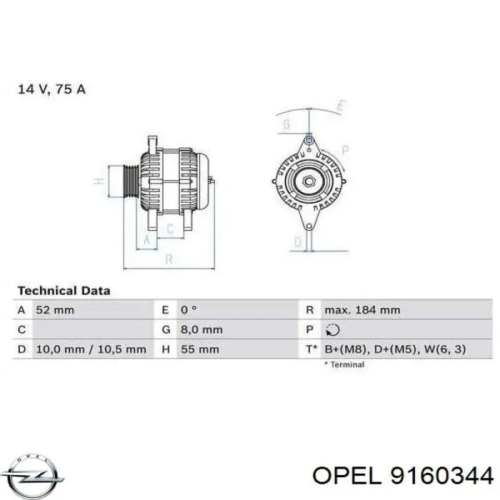 Генератор 9160344 Opel