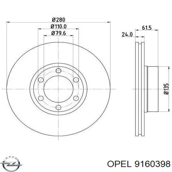 Тормоз дисковый передний Opel 9160398 цена, от 36.27 USD