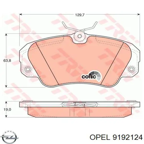 9192124 Opel передние тормозные колодки