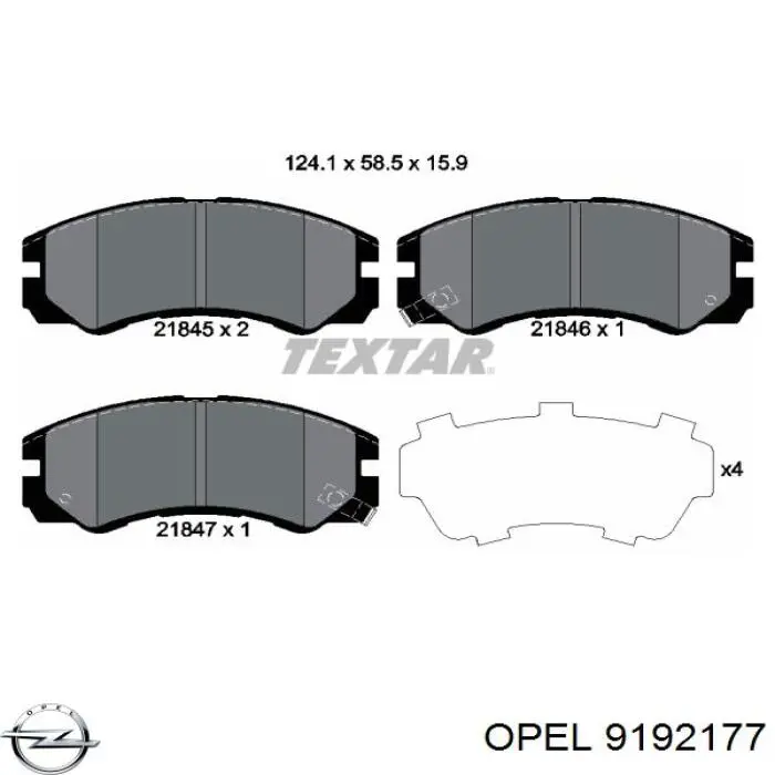 Купить 9192177 Opel Колодки тормозные