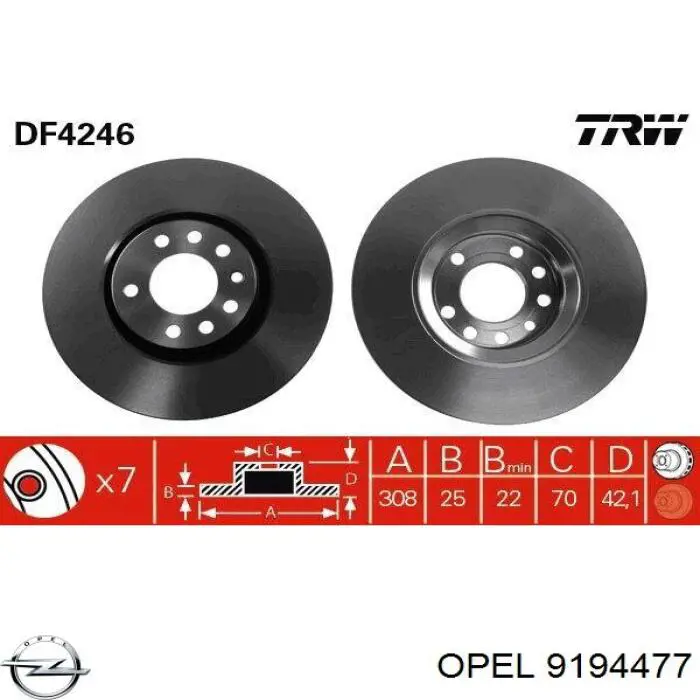 9194477 Opel тормозные диски