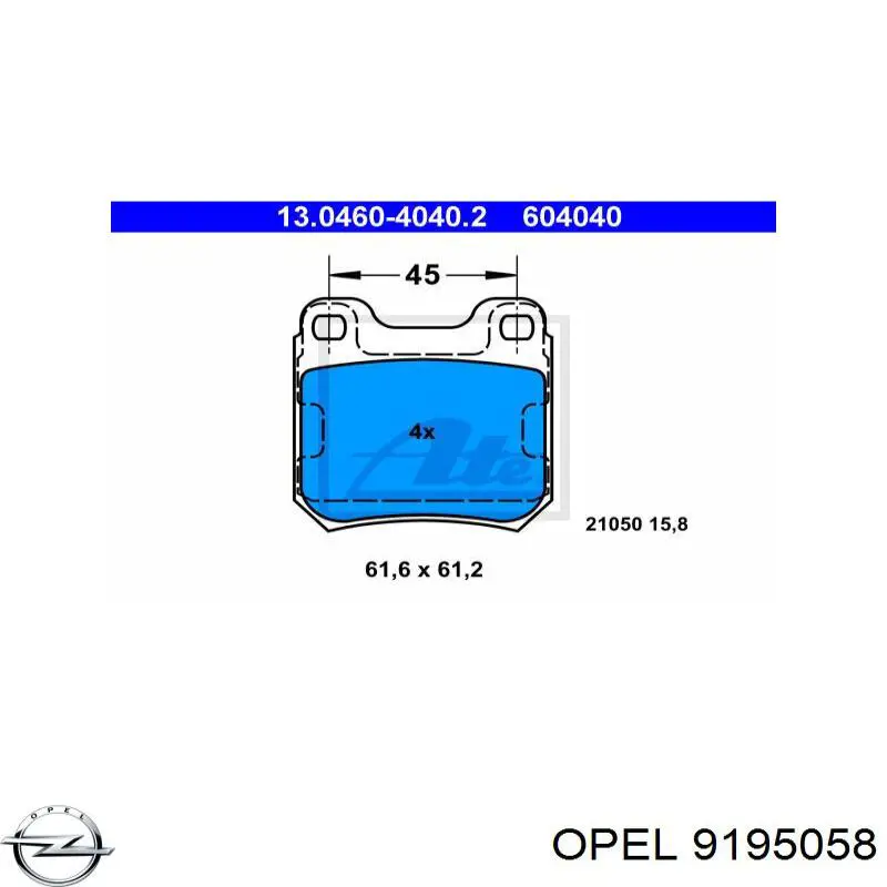 Купить 9195058 Opel Колодки тормозные задние, дисковые