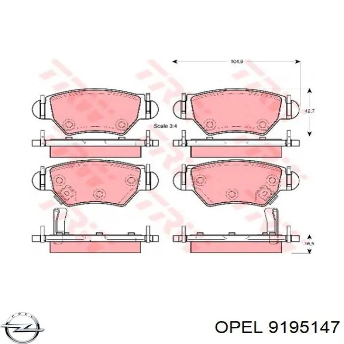 Купить 9195147 Opel Колодки тормозные задние, дисковые