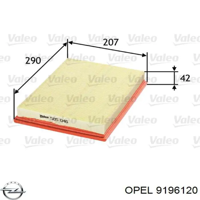 Воздушный фильтр 9196120 Opel