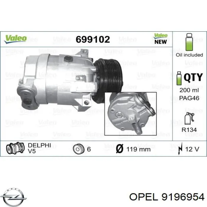 9196954 Opel compressor de aparelho de ar condicionado