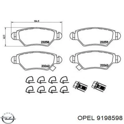 Задние тормозные колодки 9198598 Opel